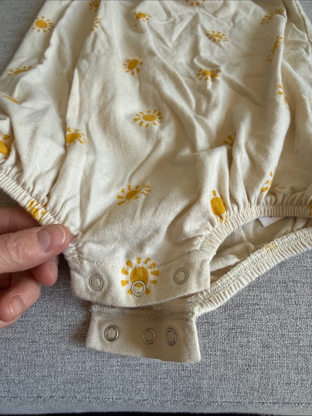 Old Navy Cream Baby Romper with Yellow Sun Print
